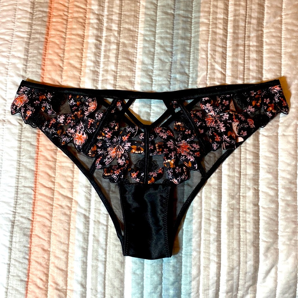 NWT!!  VS Very Sexy Luxe Lingerie Embroidered & Mesh Floral Cheeky Panties SMALL